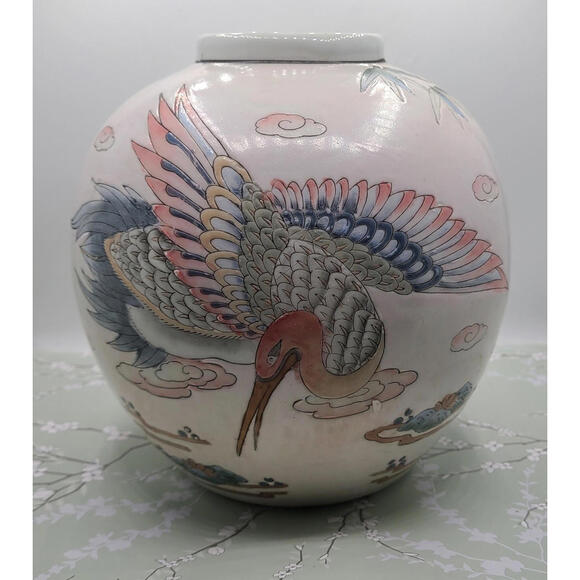 Vintage Hand Painted Enameled Chinese Porcelain Floral Vase Birds & Bamboo - Picture 1 of 7